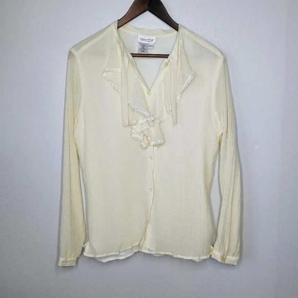Coldwater Creek 100% Silk Ivory Bohemian Sheer Sleeve Victorian Top Size Large - Picture 14 of 14